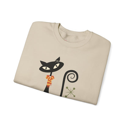 Kate McEnroe New York Atomic Cat Autumn Cat - titude Sweatshirt, Mid Century Modern Retro Fall Cozy PulloverSweatshirts18188084602911744285