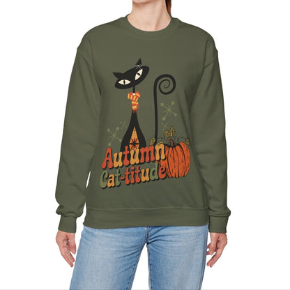 Kate McEnroe New York Atomic Cat Autumn Cat - titude Sweatshirt, Mid Century Modern Retro Fall Cozy PulloverSweatshirts18188084602911744285
