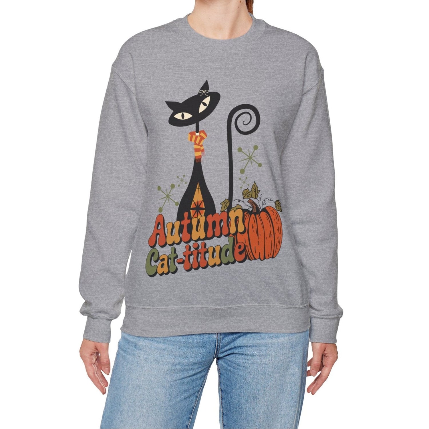 Kate McEnroe New York Atomic Cat Autumn Cat - titude Sweatshirt, Mid Century Modern Retro Fall Cozy PulloverSweatshirts18188084602911744285