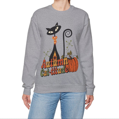 Kate McEnroe New York Atomic Cat Autumn Cat - titude Sweatshirt, Mid Century Modern Retro Fall Cozy PulloverSweatshirts18188084602911744285