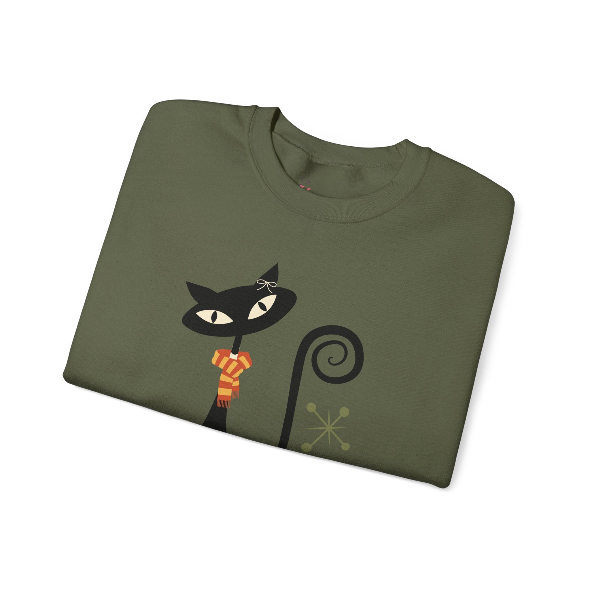 Kate McEnroe New York Atomic Cat Autumn Cat - titude Sweatshirt, Mid Century Modern Retro Fall Cozy PulloverSweatshirts18188084602911744285