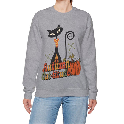 Kate McEnroe New York Atomic Cat Autumn Cat - titude Sweatshirt, Mid Century Modern Retro Fall Cozy PulloverSweatshirts18188084602911744285