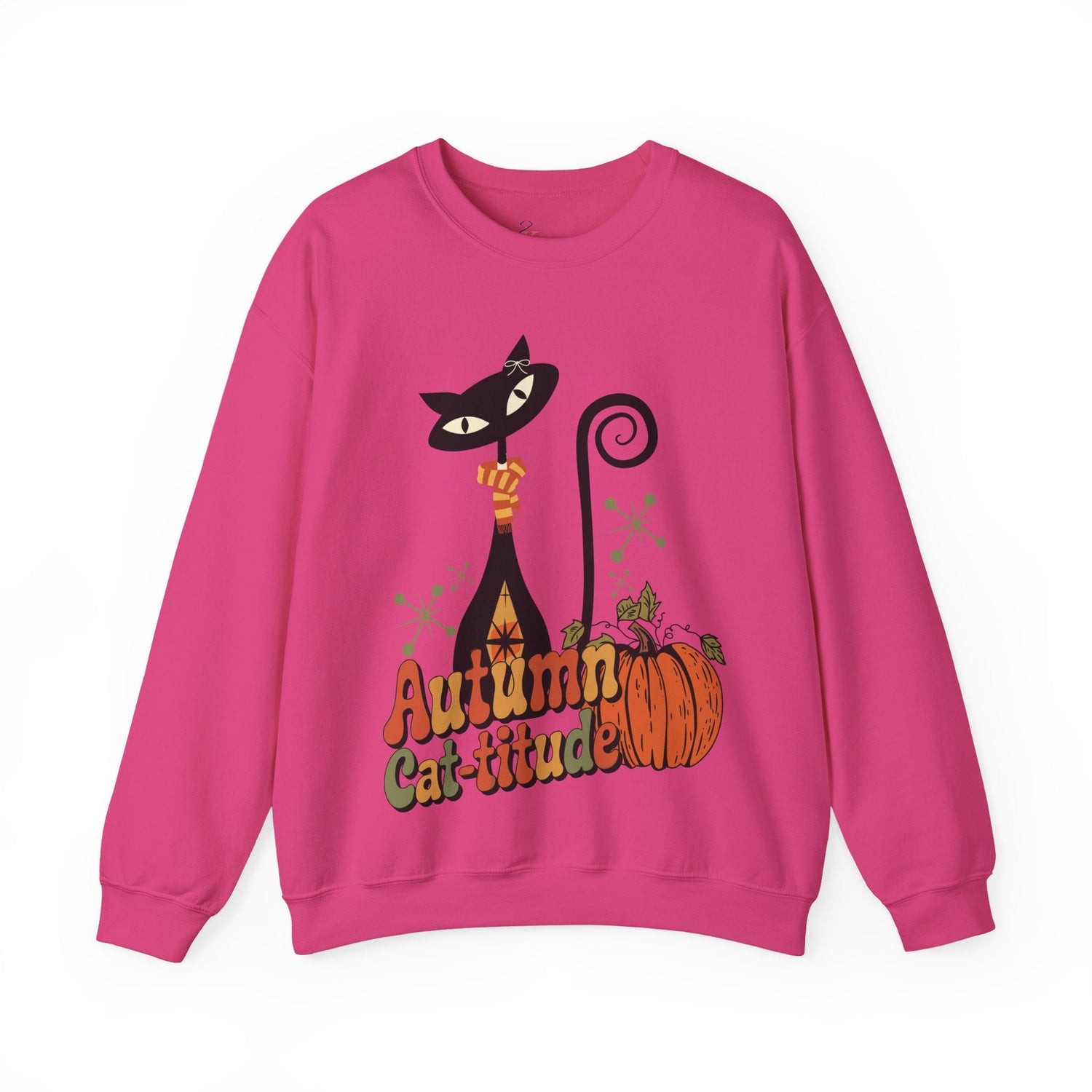 Kate McEnroe New York Atomic Cat Autumn Cat - titude Sweatshirt, Mid Century Modern Retro Fall Cozy PulloverSweatshirts18188084602911744285