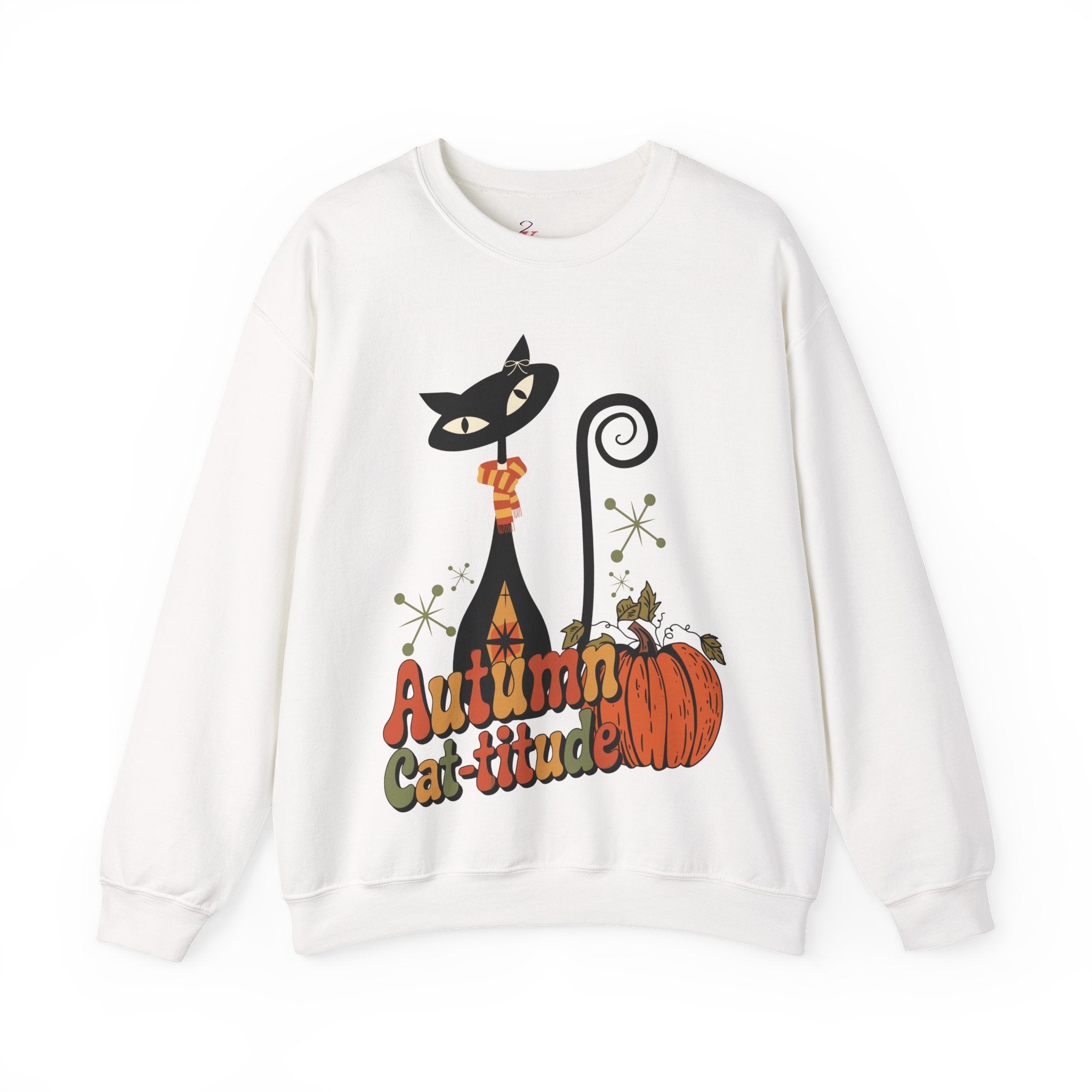 Kate McEnroe New York Atomic Cat Autumn Cat - titude Sweatshirt, Mid Century Modern Retro Fall Cozy PulloverSweatshirts30041024599128914047