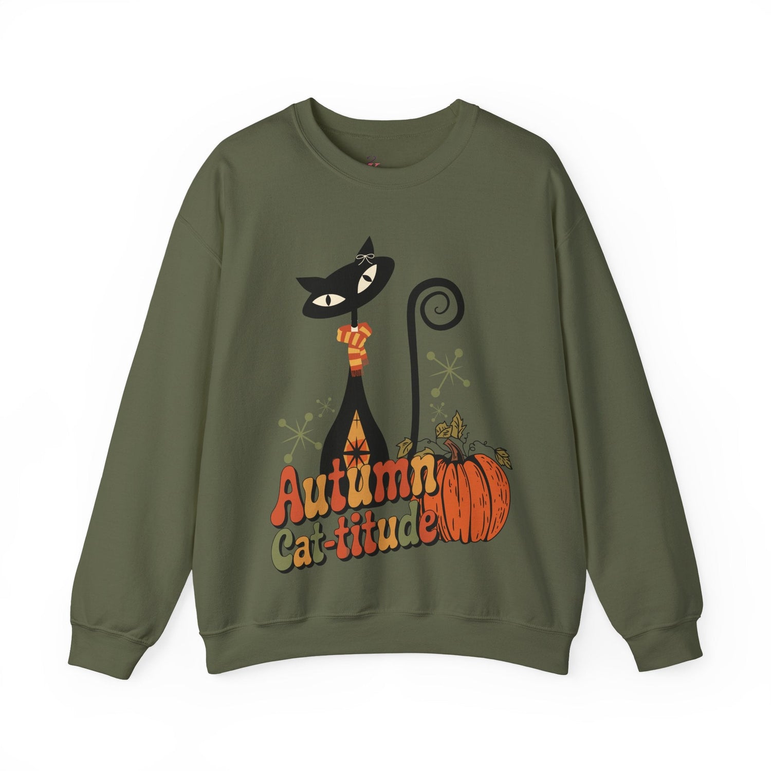 Kate McEnroe New York Atomic Cat Autumn Cat - titude Sweatshirt, Mid Century Modern Retro Fall Cozy PulloverSweatshirts33767948593839405754
