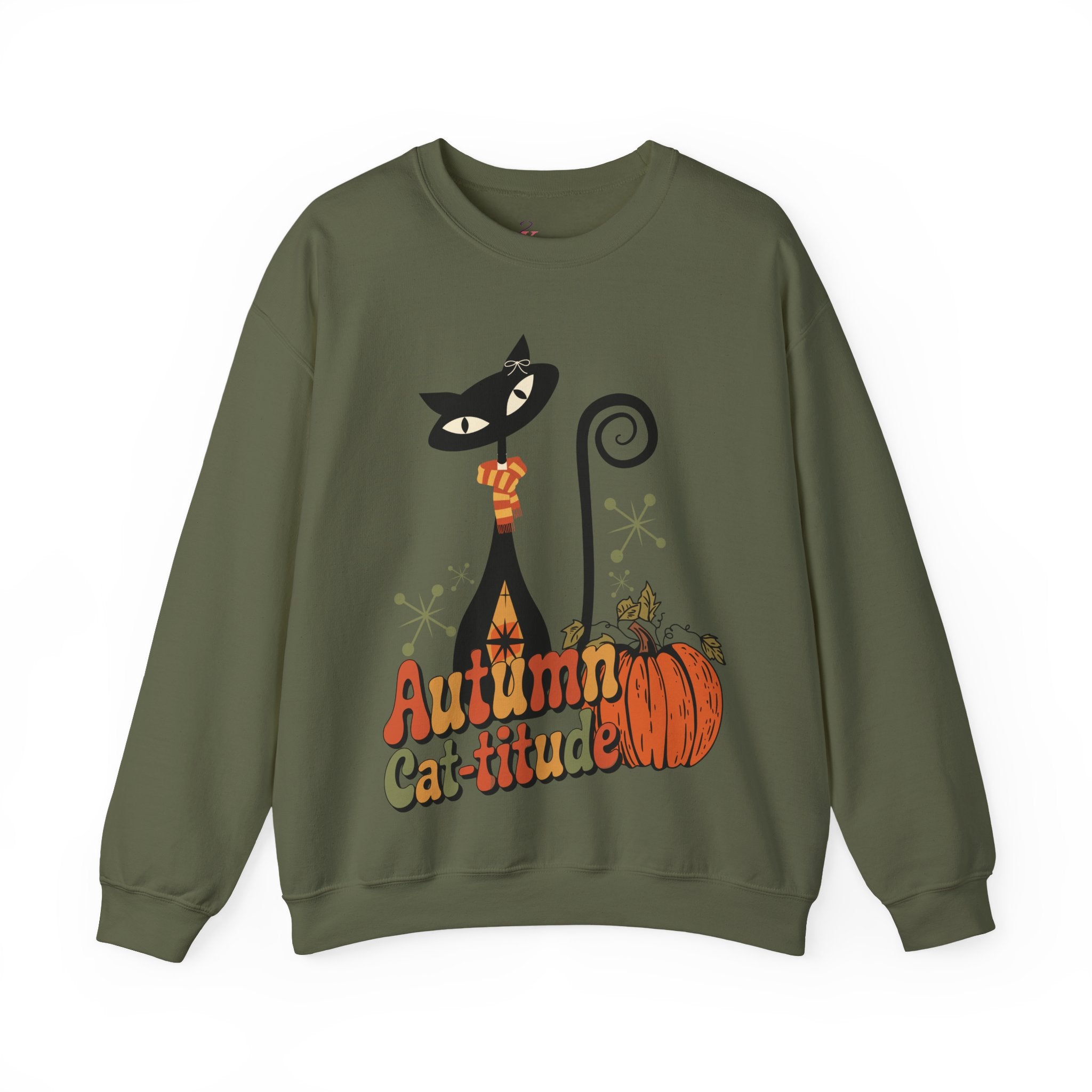 Kate McEnroe New York Atomic Cat Autumn Cat - titude Sweatshirt, Mid Century Modern Retro Fall Cozy PulloverSweatshirts33767948593839405754
