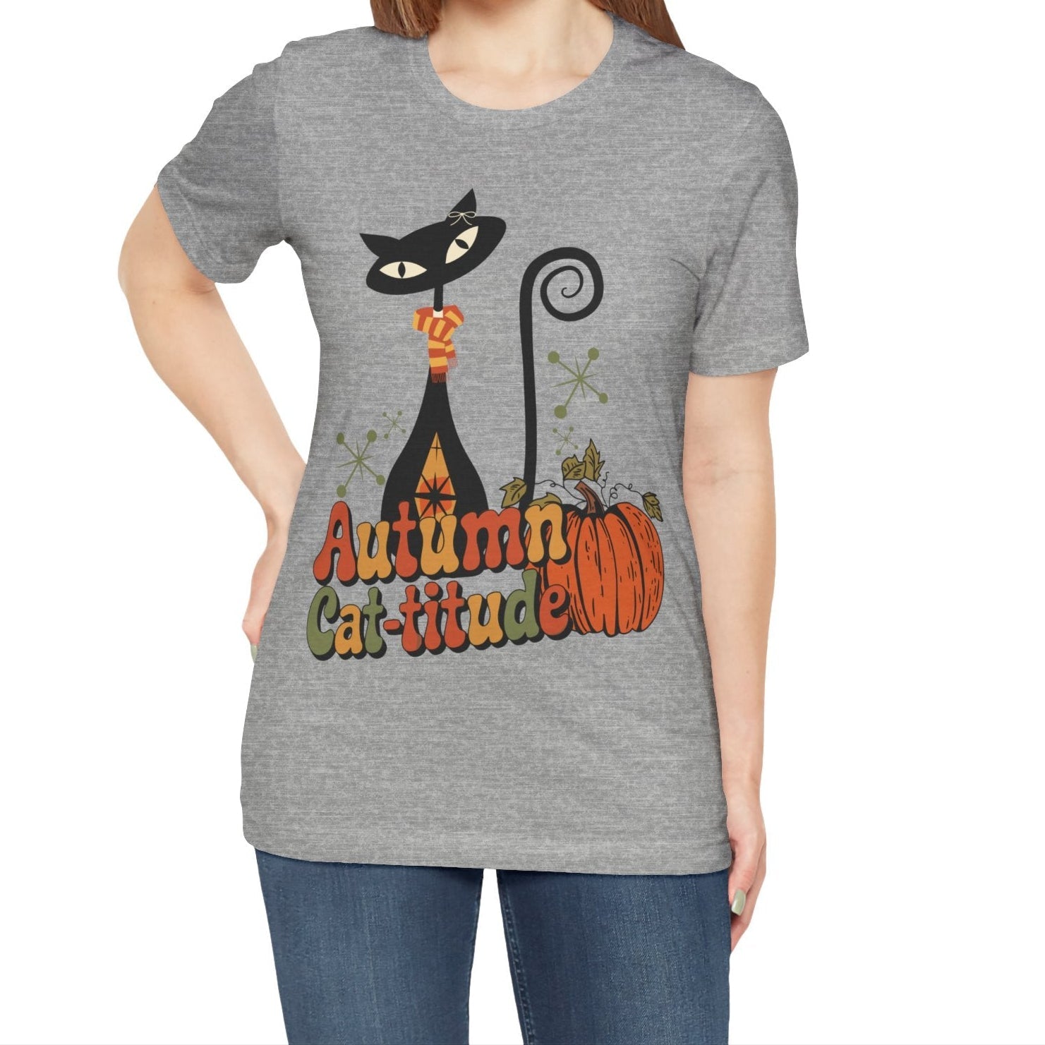 Kate McEnroe New York Atomic Cat Autumn Cat - titude T-Shirt, Retro Fall Pumpkin Mid Century Modern TeeT-Shirts16885026438218960945