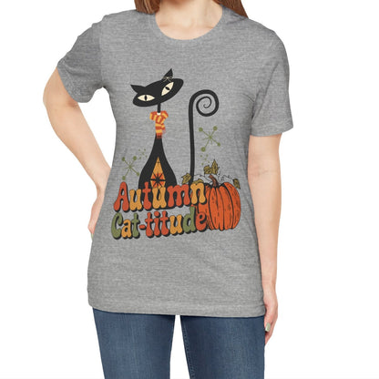 Kate McEnroe New York Atomic Cat Autumn Cat - titude T-Shirt, Retro Fall Pumpkin Mid Century Modern TeeT-Shirts16885026438218960945