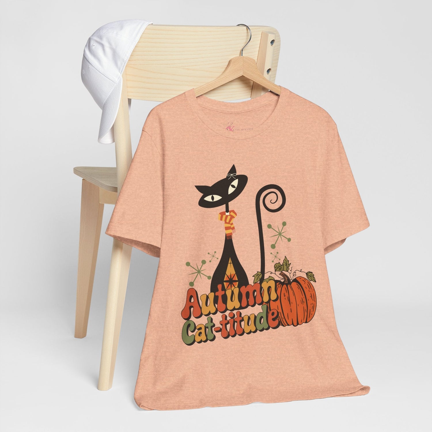 Kate McEnroe New York Atomic Cat Autumn Cat - titude T-Shirt, Retro Fall Pumpkin Mid Century Modern TeeT-Shirts16885026438218960945
