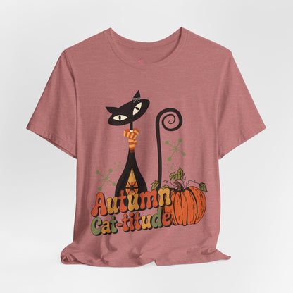 Kate McEnroe New York Atomic Cat Autumn Cat - titude T-Shirt, Retro Fall Pumpkin Mid Century Modern TeeT-Shirts16885026438218960945