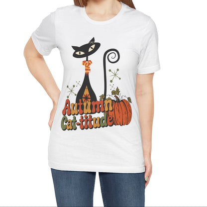 Kate McEnroe New York Atomic Cat Autumn Cat - titude T-Shirt, Retro Fall Pumpkin Mid Century Modern TeeT-Shirts16885026438218960945