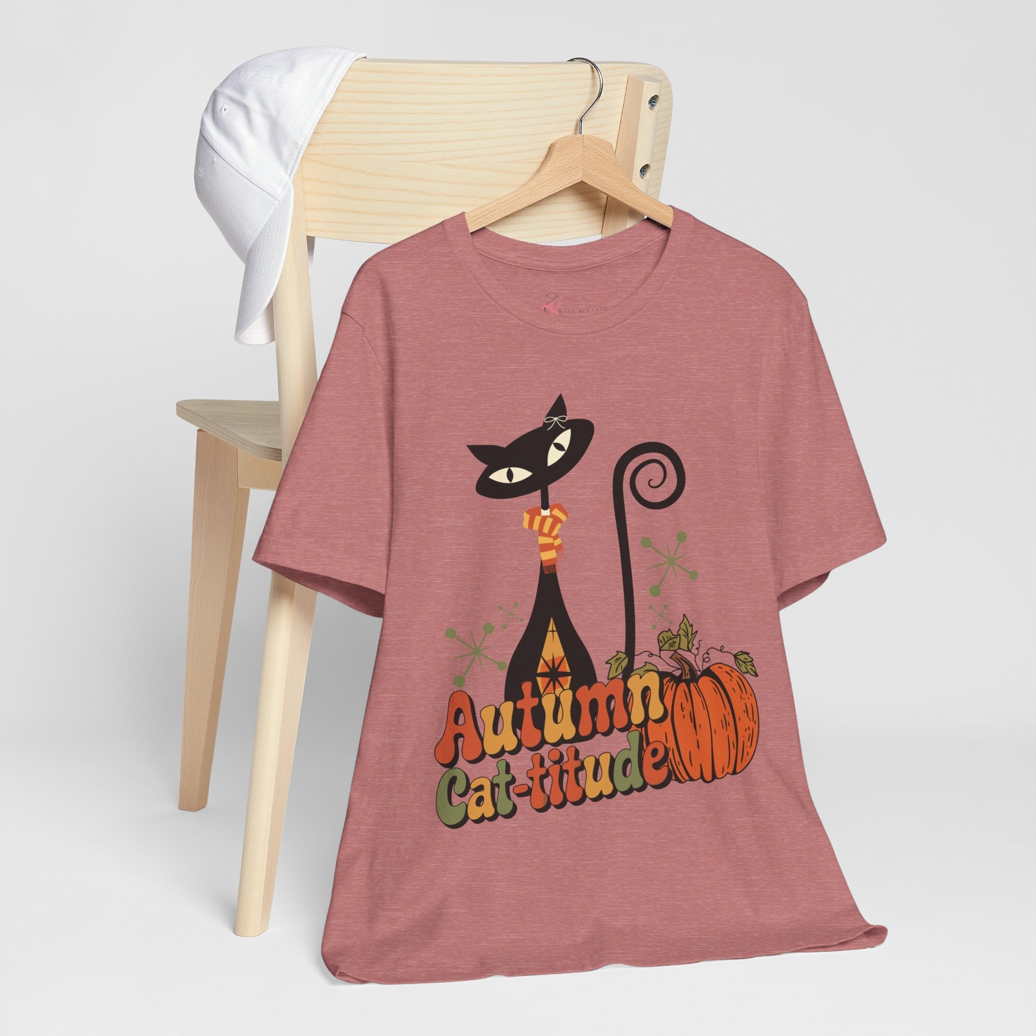 Kate McEnroe New York Atomic Cat Autumn Cat - titude T-Shirt, Retro Fall Pumpkin Mid Century Modern TeeT-Shirts16885026438218960945