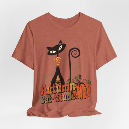 Kate McEnroe New York Atomic Cat Autumn Cat - titude T-Shirt, Retro Fall Pumpkin Mid Century Modern TeeT-Shirts16885026438218960945