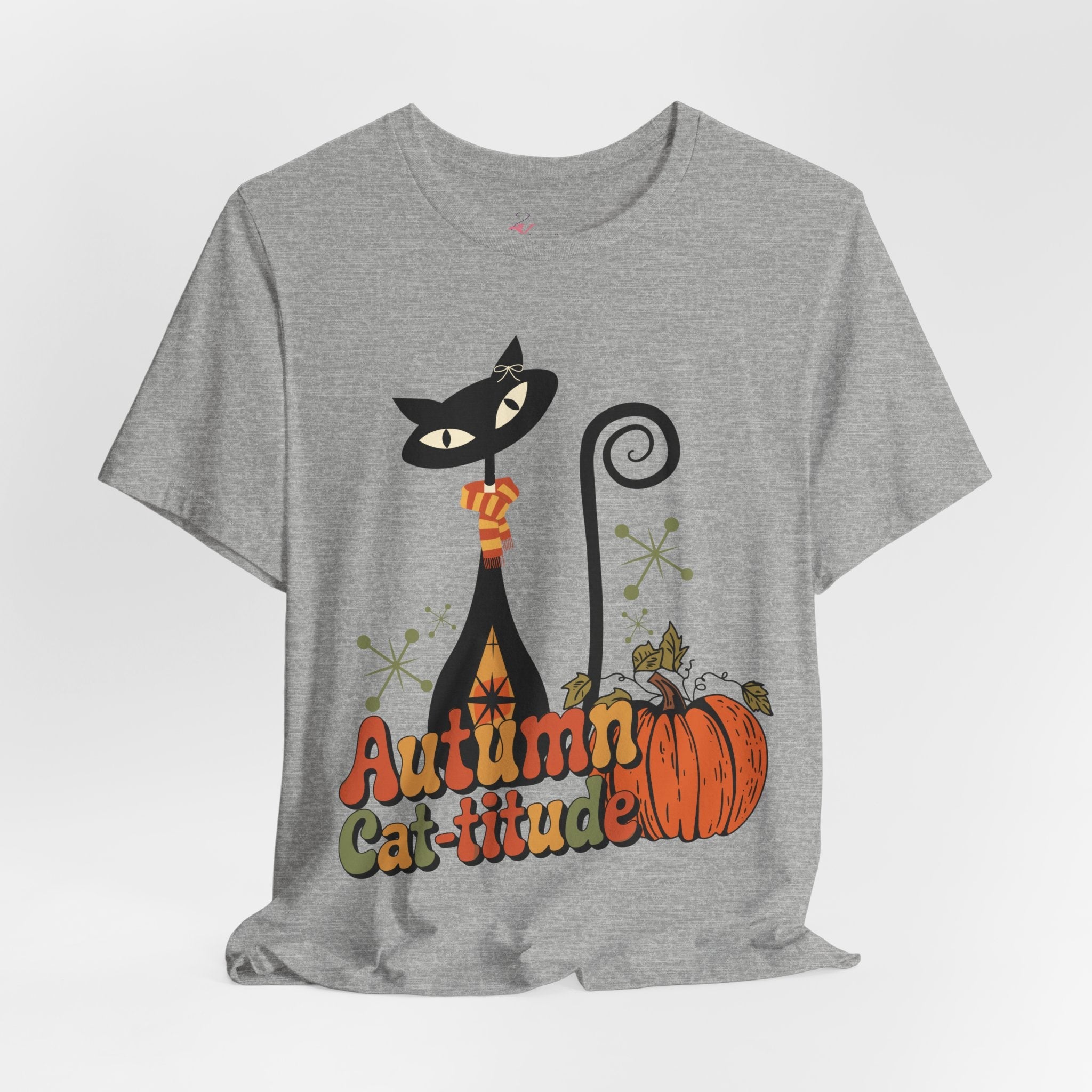 Kate McEnroe New York Atomic Cat Autumn Cat - titude T-Shirt, Retro Fall Pumpkin Mid Century Modern TeeT-Shirts16885026438218960945