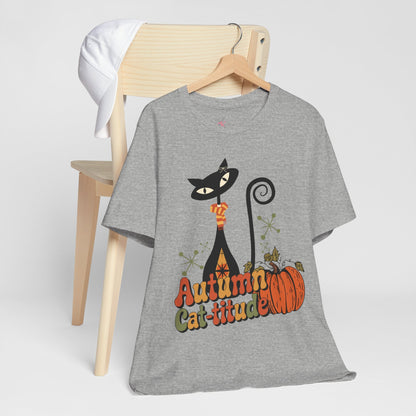 Kate McEnroe New York Atomic Cat Autumn Cat - titude T-Shirt, Retro Fall Pumpkin Mid Century Modern TeeT-Shirts16885026438218960945