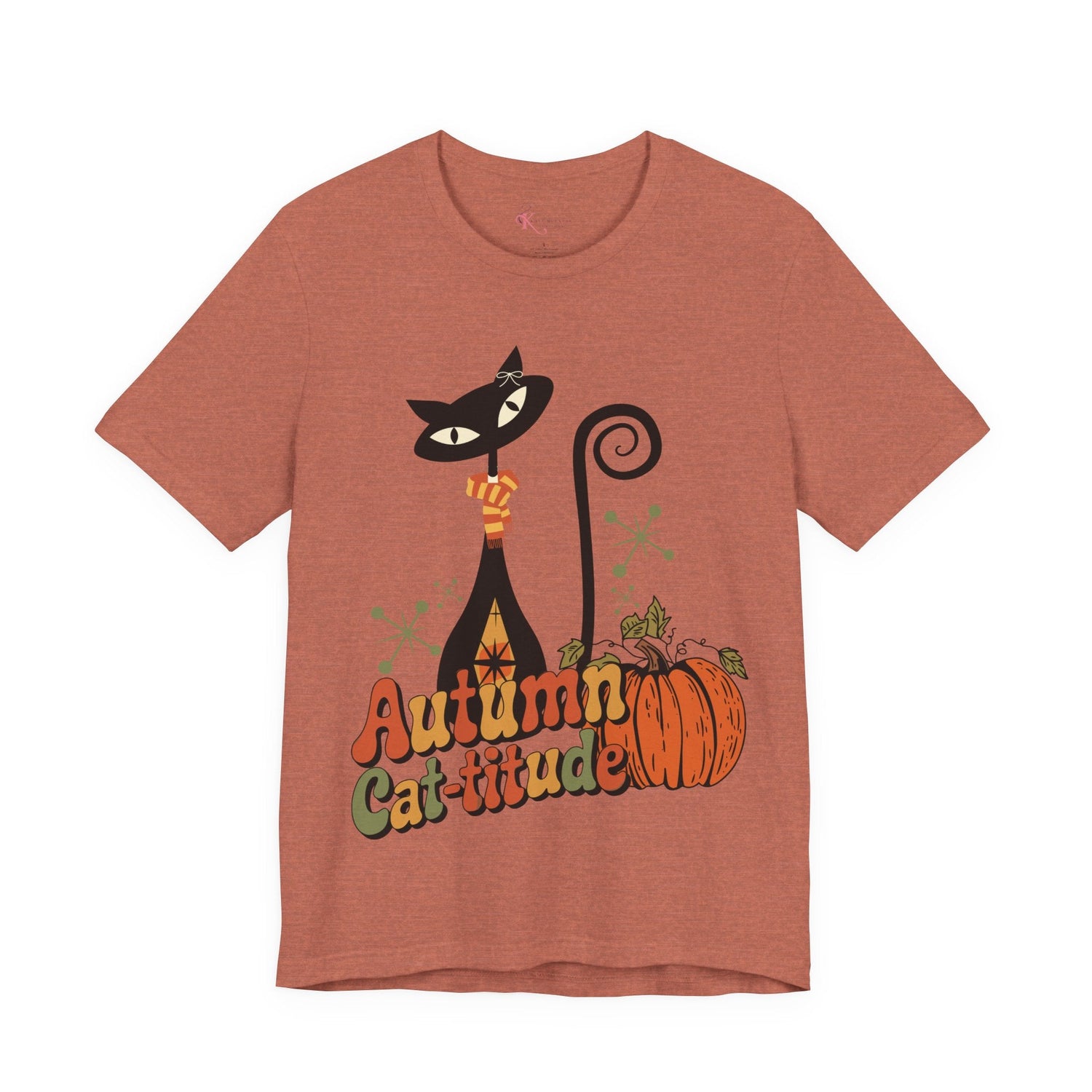 Kate McEnroe New York Atomic Cat Autumn Cat - titude T-Shirt, Retro Fall Pumpkin Mid Century Modern TeeT-Shirts16885026438218960945