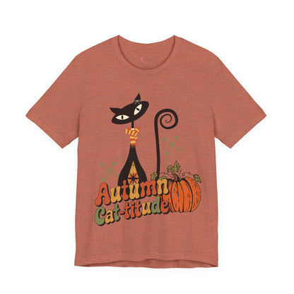Kate McEnroe New York Atomic Cat Autumn Cat - titude T-Shirt, Retro Fall Pumpkin Mid Century Modern TeeT-Shirts16885026438218960945