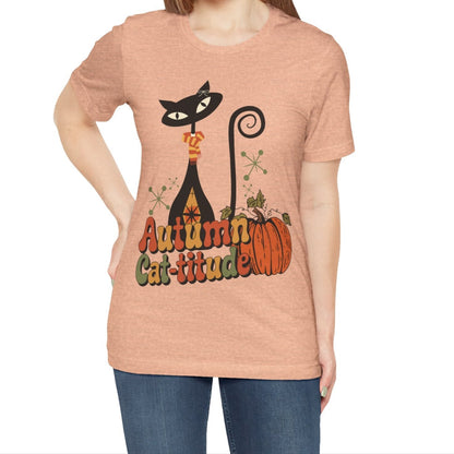 Kate McEnroe New York Atomic Cat Autumn Cat - titude T-Shirt, Retro Fall Pumpkin Mid Century Modern TeeT-Shirts16885026438218960945