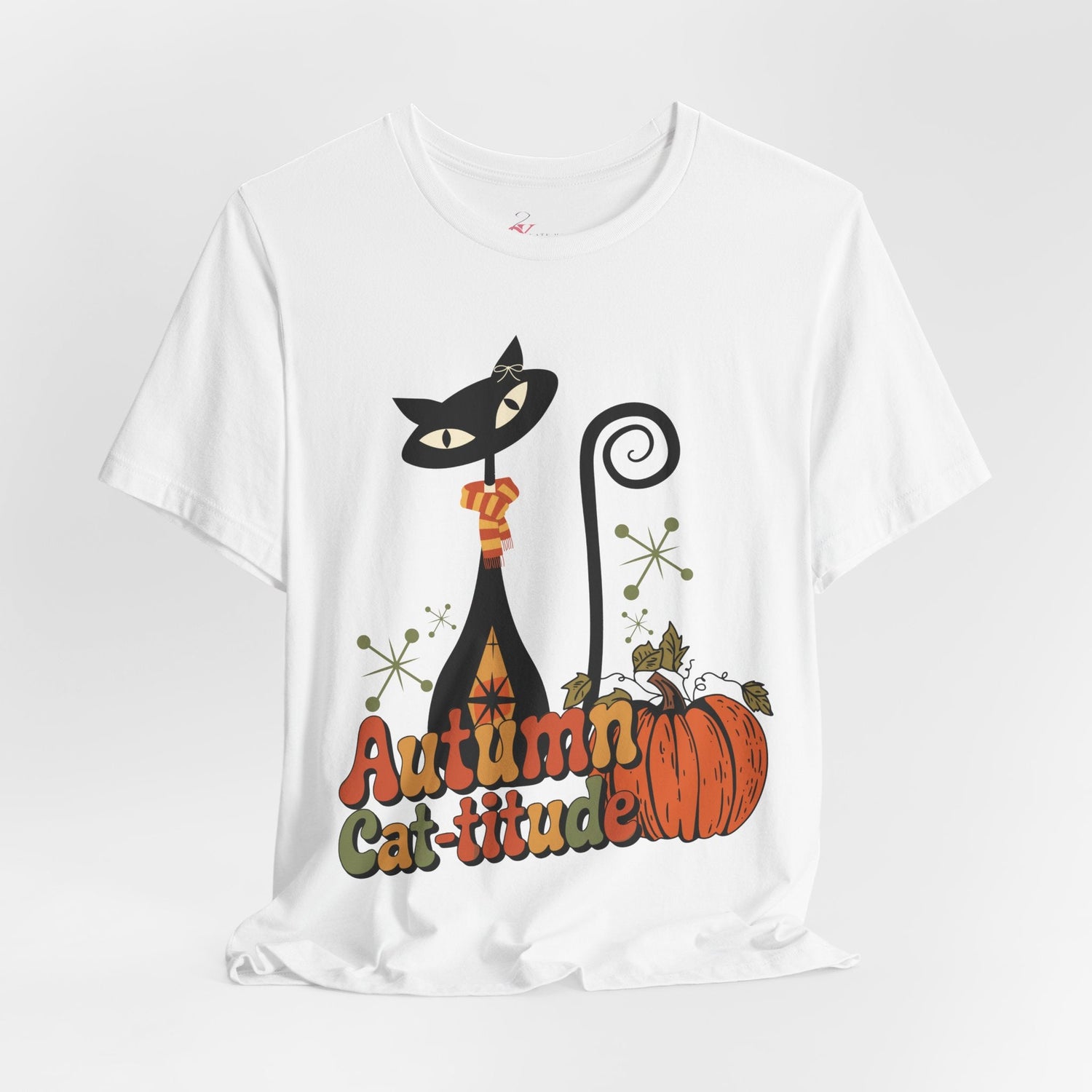 Kate McEnroe New York Atomic Cat Autumn Cat - titude T-Shirt, Retro Fall Pumpkin Mid Century Modern TeeT-Shirts16885026438218960945