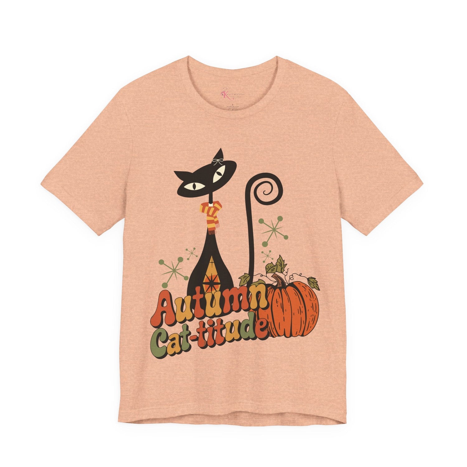 Kate McEnroe New York Atomic Cat Autumn Cat - titude T-Shirt, Retro Fall Pumpkin Mid Century Modern TeeT-Shirts23721546765799383627