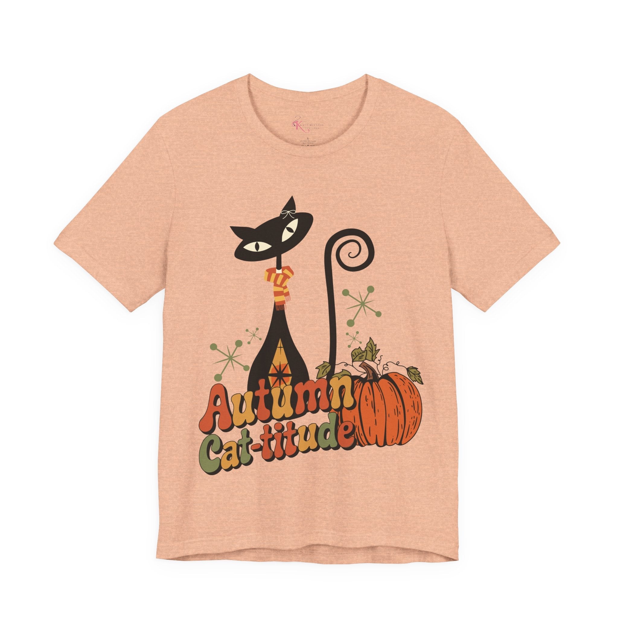 Kate McEnroe New York Atomic Cat Autumn Cat - titude T-Shirt, Retro Fall Pumpkin Mid Century Modern TeeT-Shirts23721546765799383627