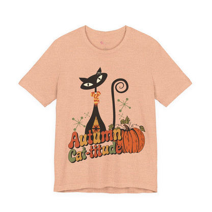 Kate McEnroe New York Atomic Cat Autumn Cat - titude T-Shirt, Retro Fall Pumpkin Mid Century Modern TeeT-Shirts23721546765799383627