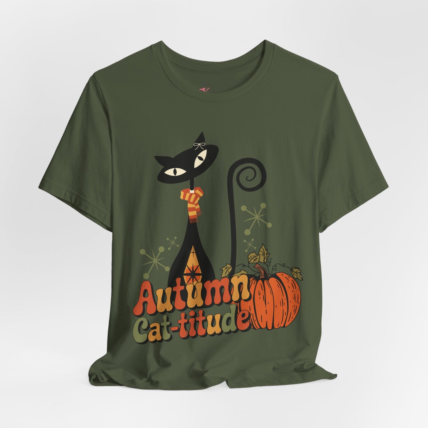 Kate McEnroe New York Atomic Cat Autumn Cat - titude T-Shirt, Retro Fall Pumpkin Mid Century Modern TeeT-Shirts28110775182717765271