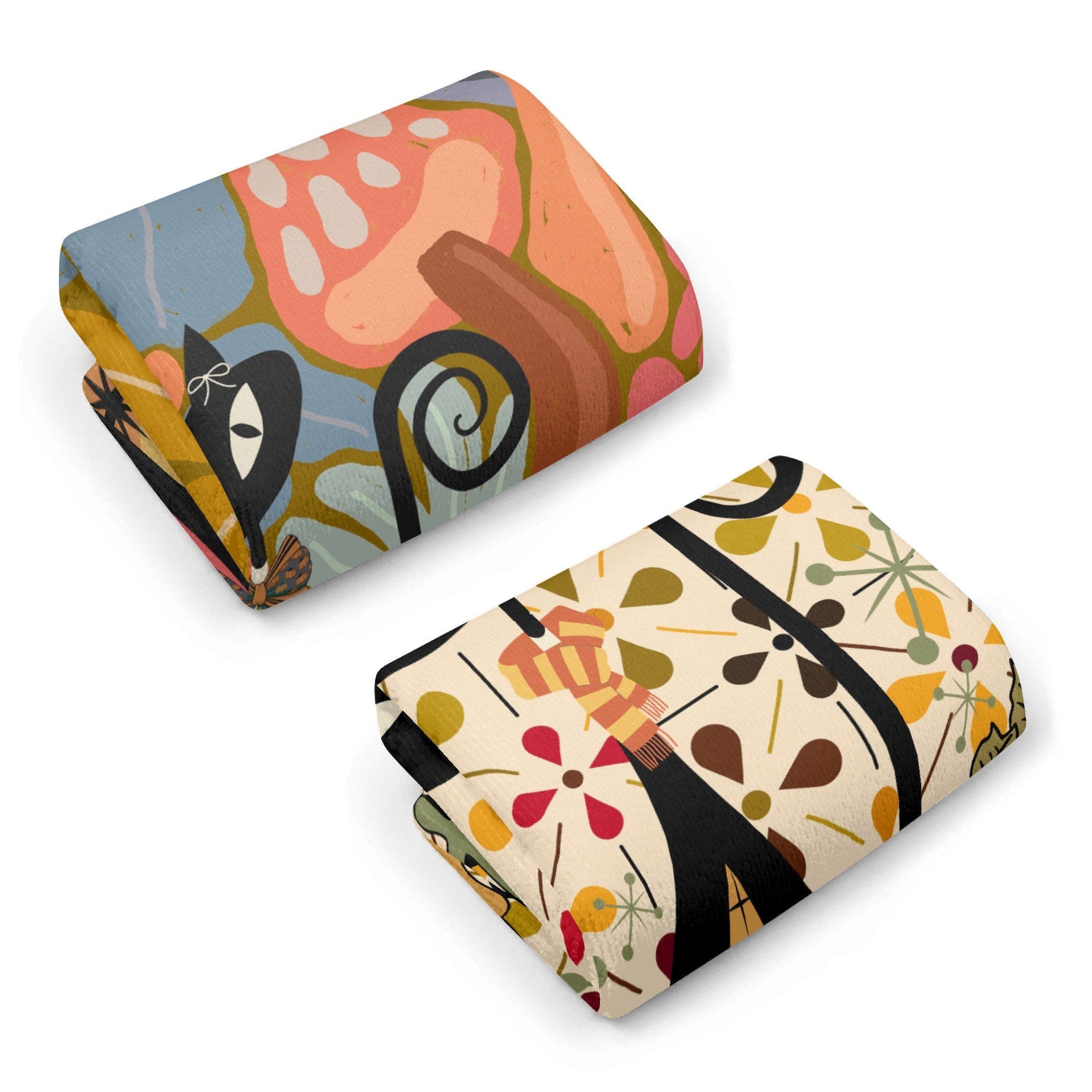 Kate McEnroe New York Atomic Cat Autumn Dish Towel Set, Mid Century Modern Retro Kitchen LinensDish TowelsNVO8R64Y - 1