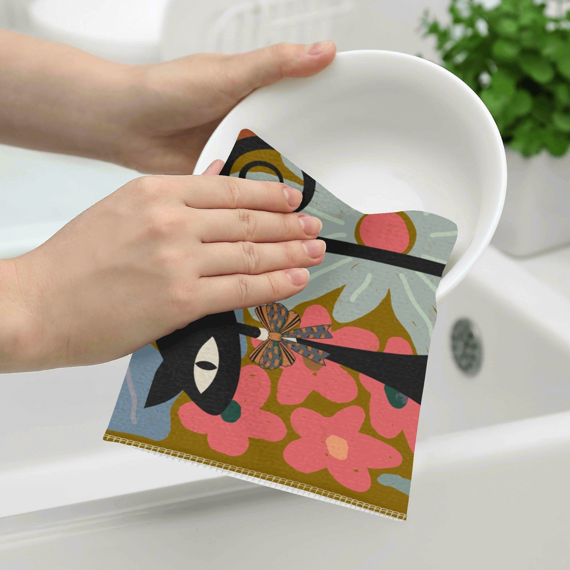 Kate McEnroe New York Atomic Cat Autumn Dish Towel Set, Mid Century Modern Retro Kitchen LinensDish TowelsNVO8R64Y - 1