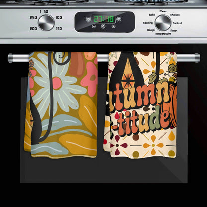Kate McEnroe New York Atomic Cat Autumn Dish Towel Set, Mid Century Modern Retro Kitchen LinensDish TowelsNVO8R64Y - 1