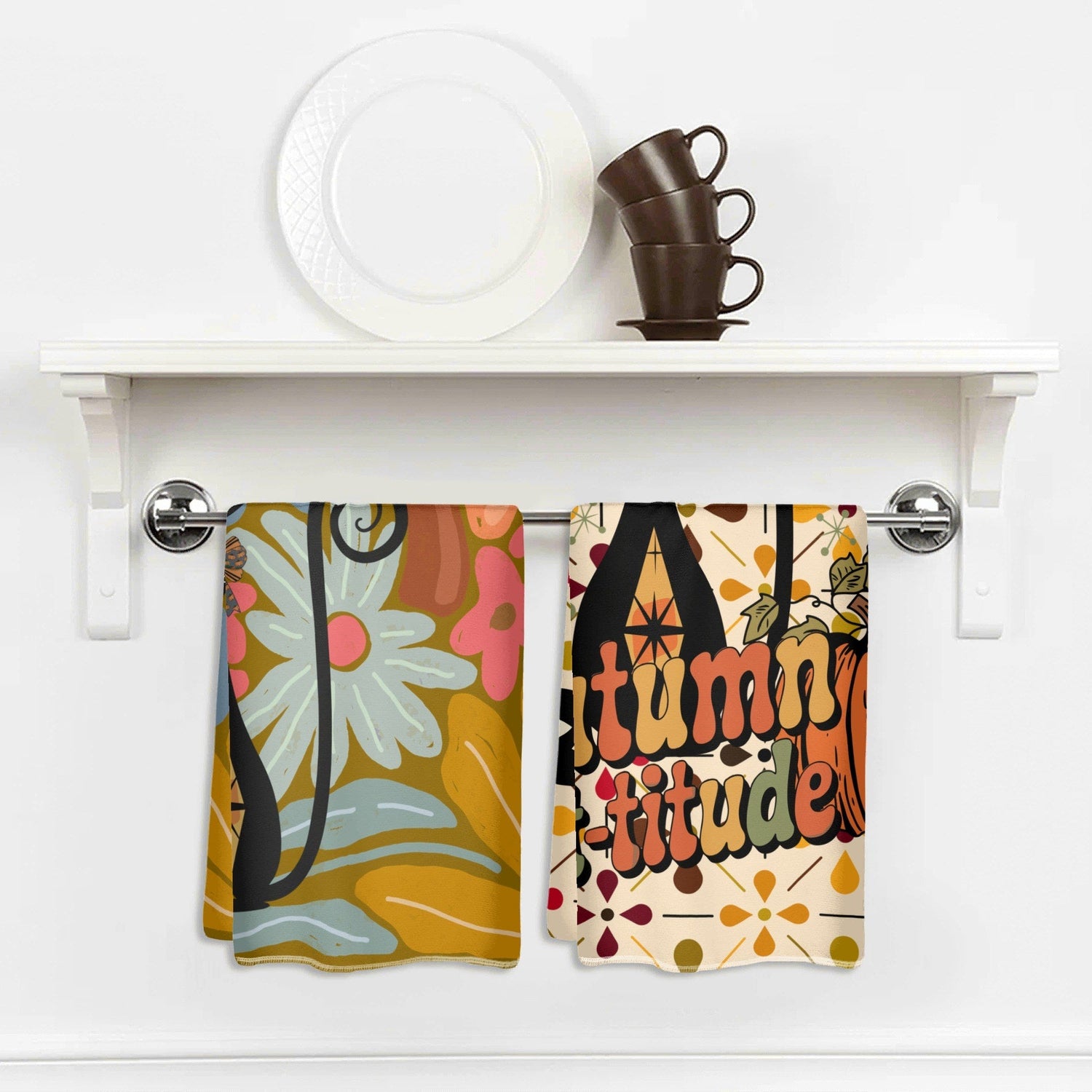 Kate McEnroe New York Atomic Cat Autumn Dish Towel Set, Mid Century Modern Retro Kitchen LinensDish TowelsNVO8R64Y - 1