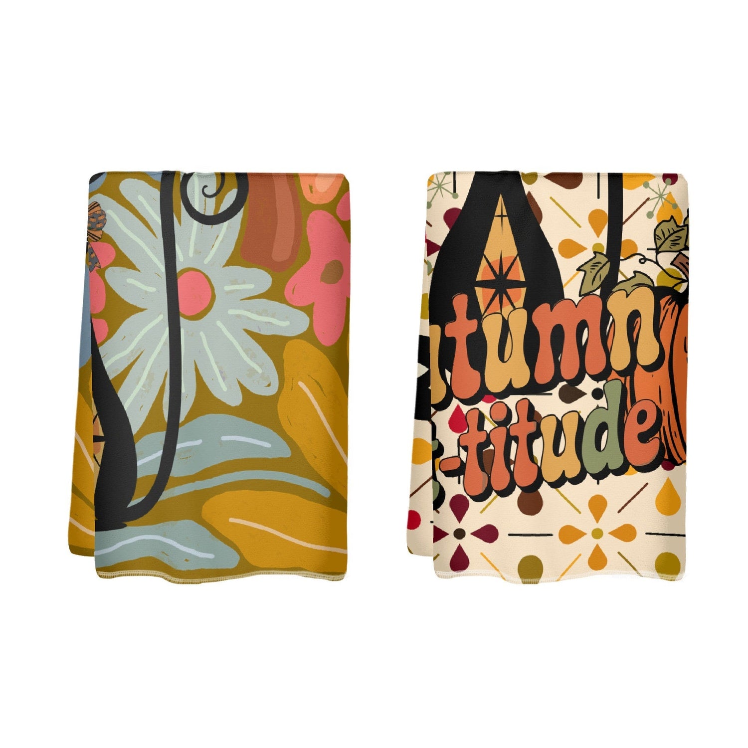 Kate McEnroe New York Atomic Cat Autumn Dish Towel Set, Mid Century Modern Retro Kitchen LinensDish TowelsNVO8R64Y - 1
