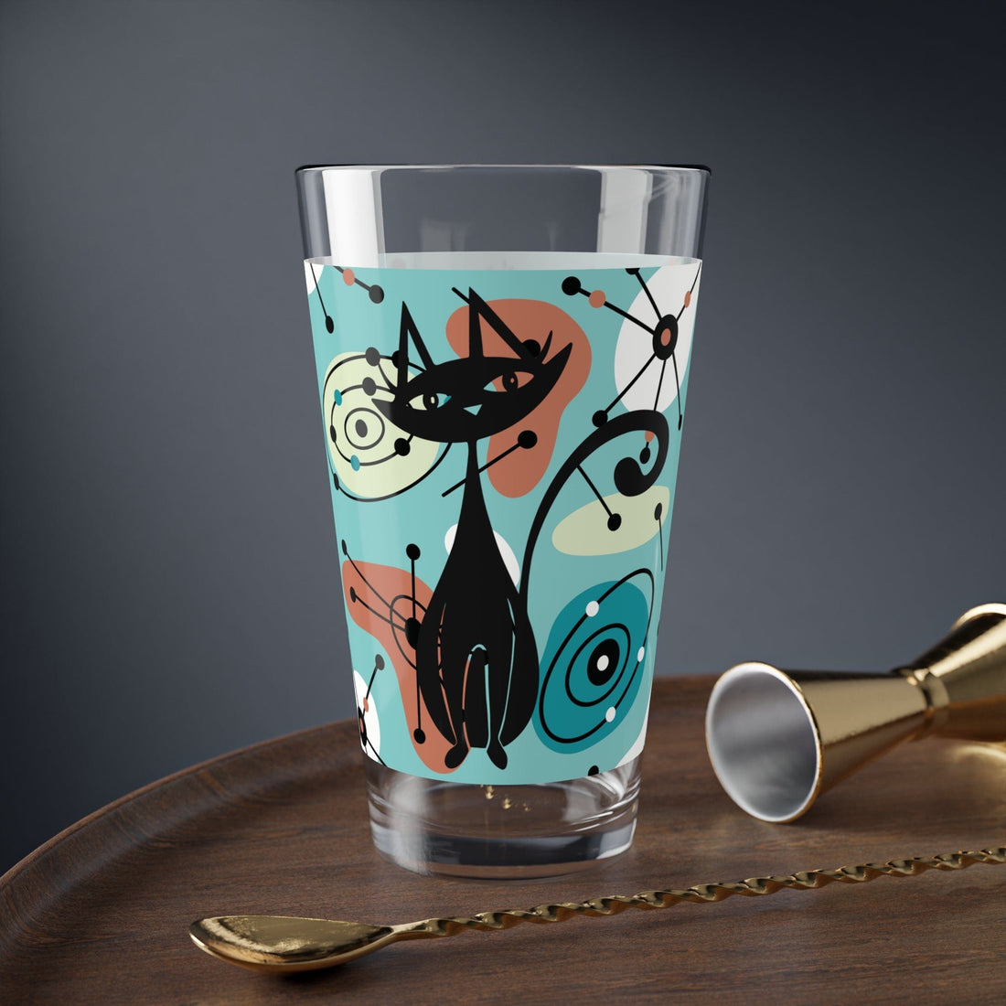 Kate McEnroe New York Atomic Cat Barware, Mid Century Modern Pint, Retro Drinkware, MCM Cocktail Shaker, Vintage Style Mixing Glass Mixing Glasses 16oz 28695443968171795028