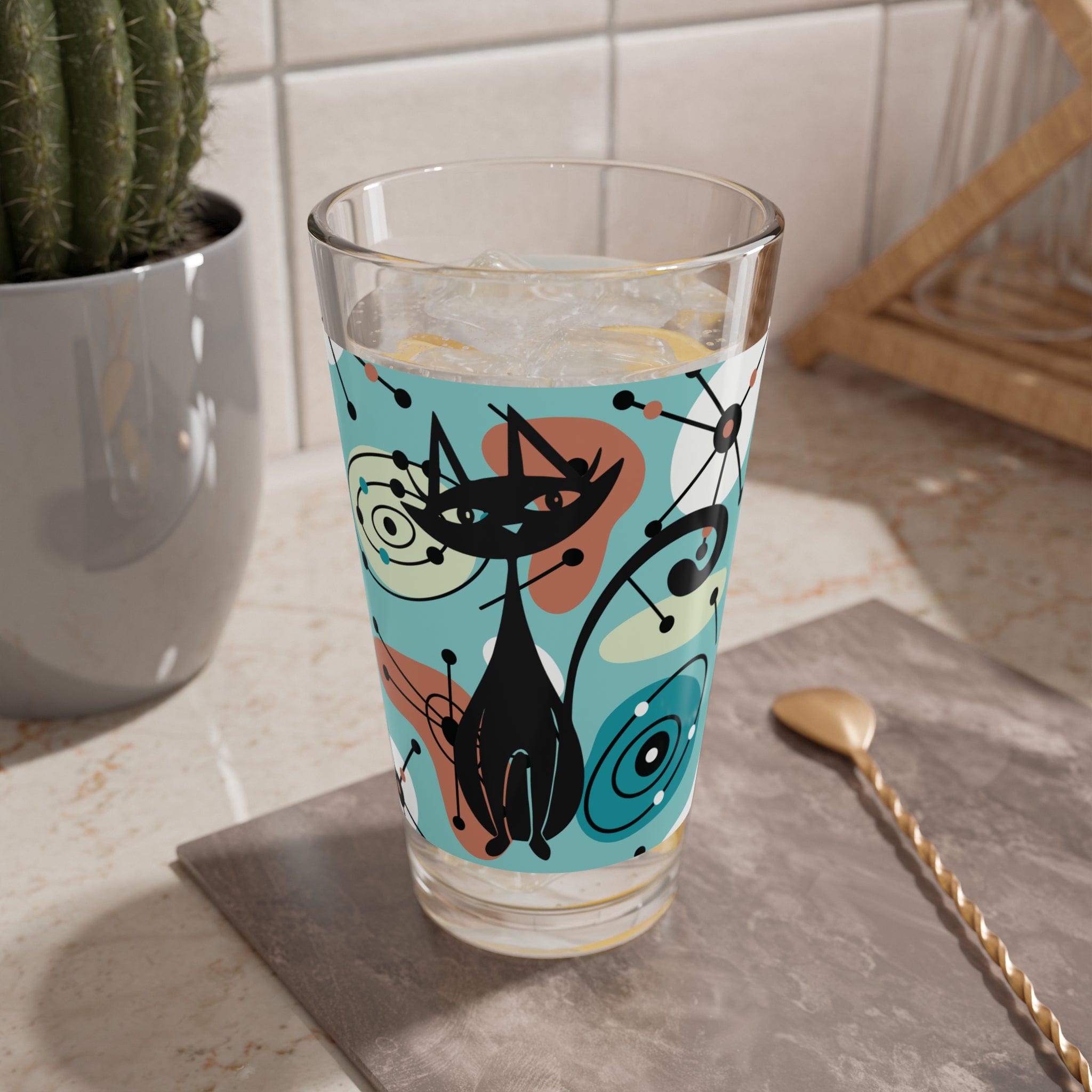 Kate McEnroe New York Atomic Cat Barware, Mid Century Modern Pint, Retro Drinkware, MCM Cocktail Shaker, Vintage Style Mixing GlassMixing Glasses28695443968171795028