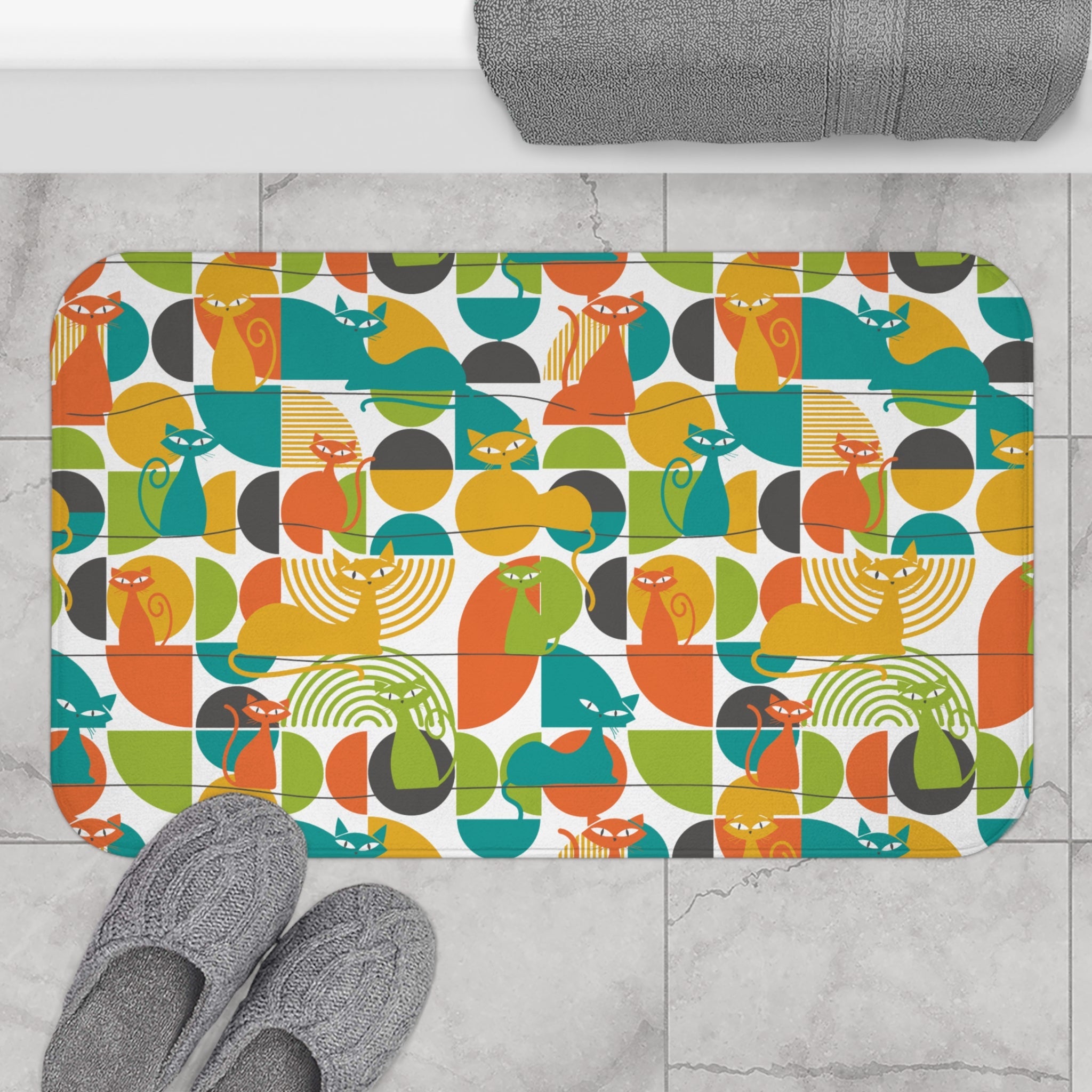 Kate McEnroe New York Atomic Cat Bath Mat, Mid Century Modern Retro Geometric Bathroom RugBath Mats29918391254206558757