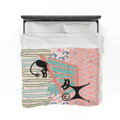 Kate McEnroe New York Atomic Cat Blanket, Mid Century Modern Pink Teal Throw, Retro Cat Lovers Cozy AccentBlankets14913095708048310220