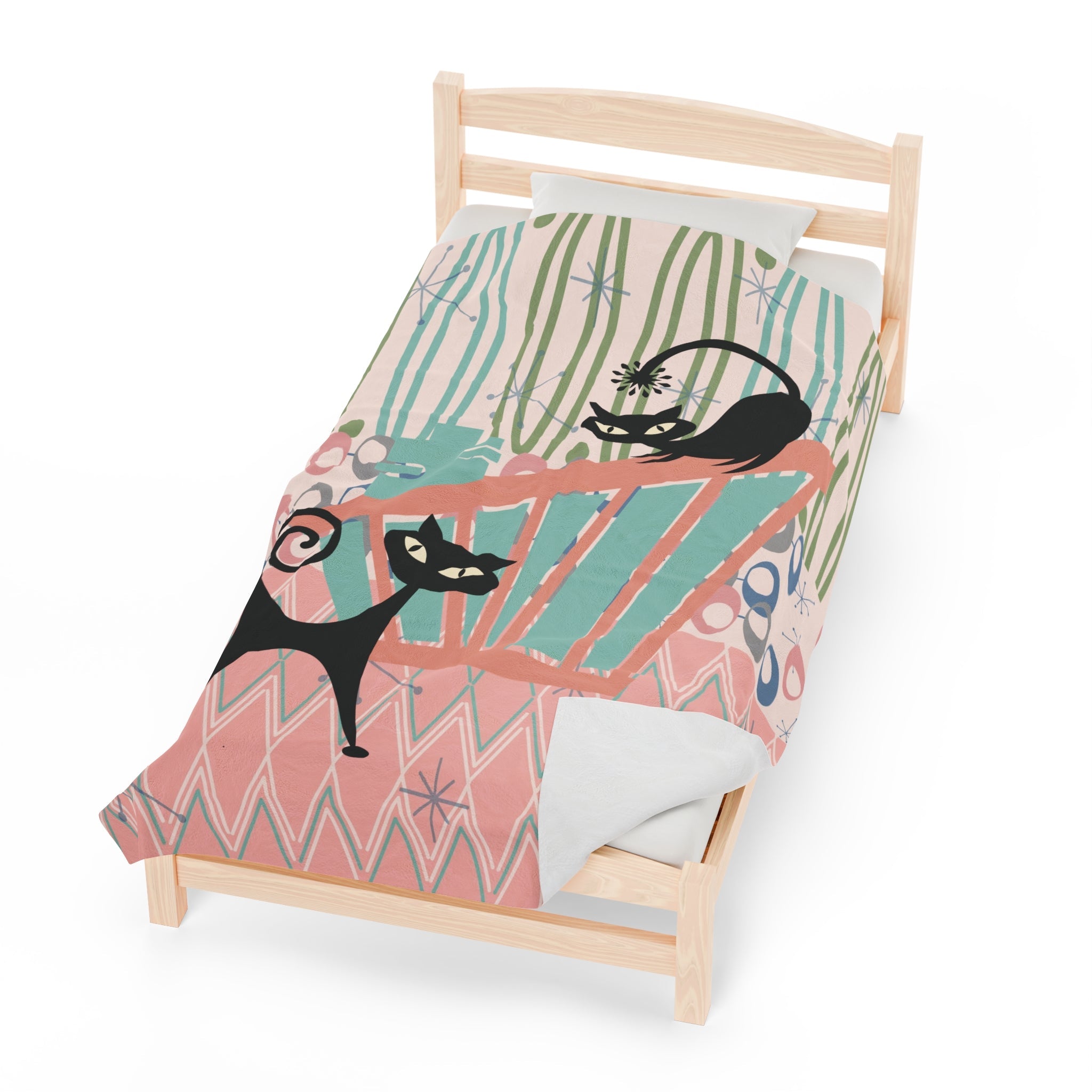 Kate McEnroe New York Atomic Cat Blanket, Mid Century Modern Pink Teal Throw, Retro Cat Lovers Cozy AccentBlankets14913095708048310220