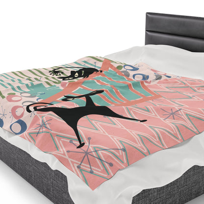 Kate McEnroe New York Atomic Cat Blanket, Mid Century Modern Pink Teal Throw, Retro Cat Lovers Cozy AccentBlankets14913095708048310220