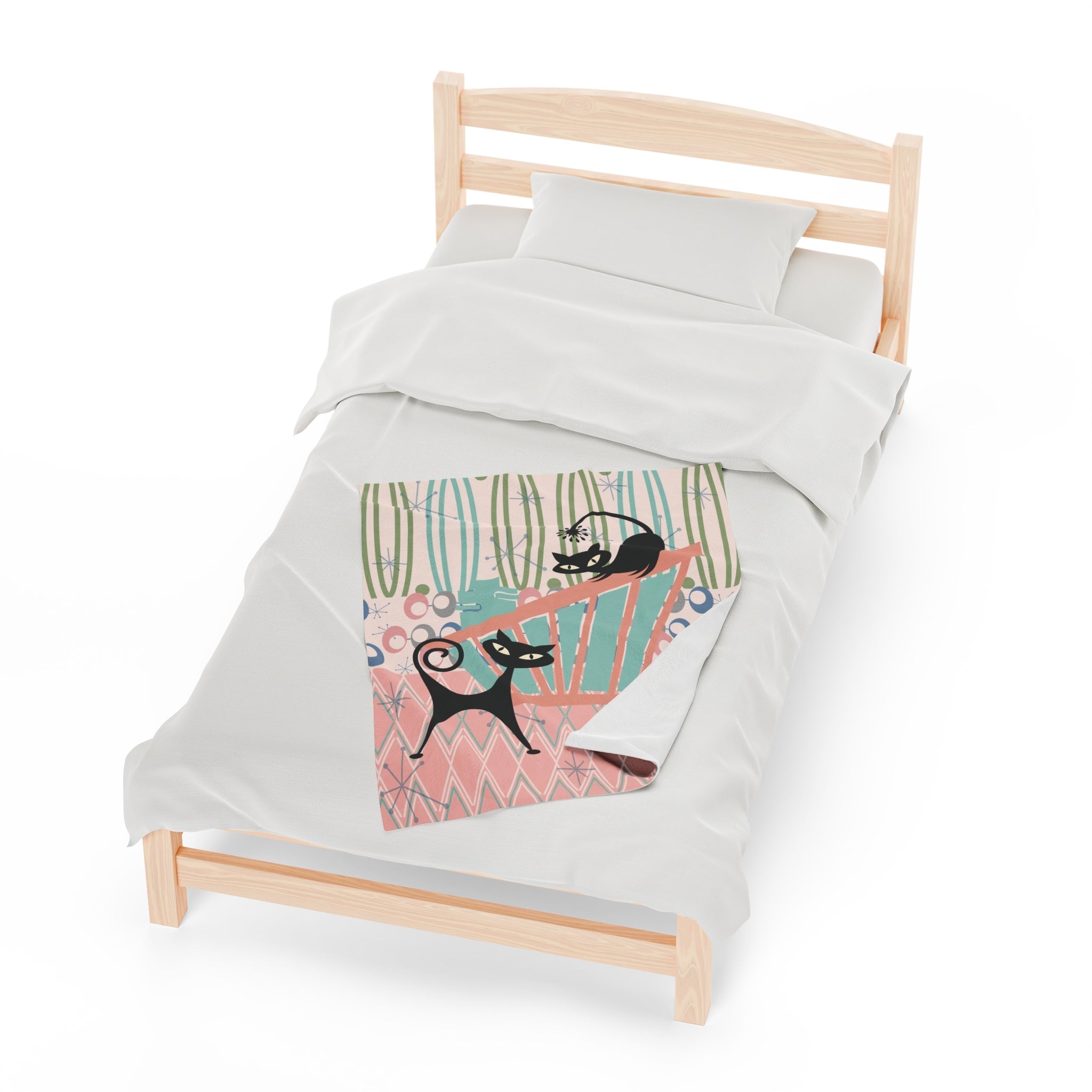 Kate McEnroe New York Atomic Cat Blanket, Mid Century Modern Pink Teal Throw, Retro Cat Lovers Cozy AccentBlankets14913095708048310220