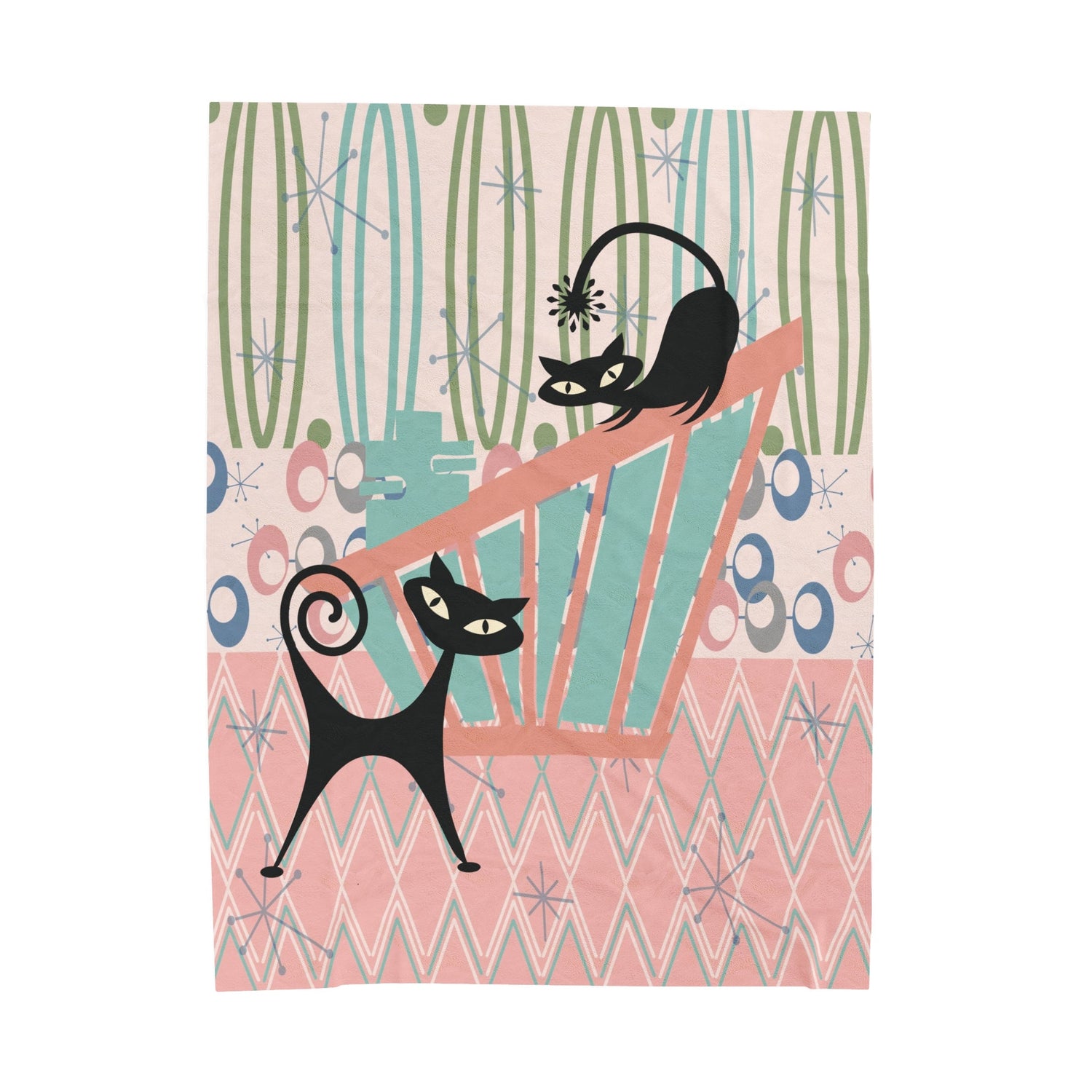 Kate McEnroe New York Atomic Cat Blanket, Mid Century Modern Pink Teal Throw, Retro Cat Lovers Cozy AccentBlankets30305162824322741274