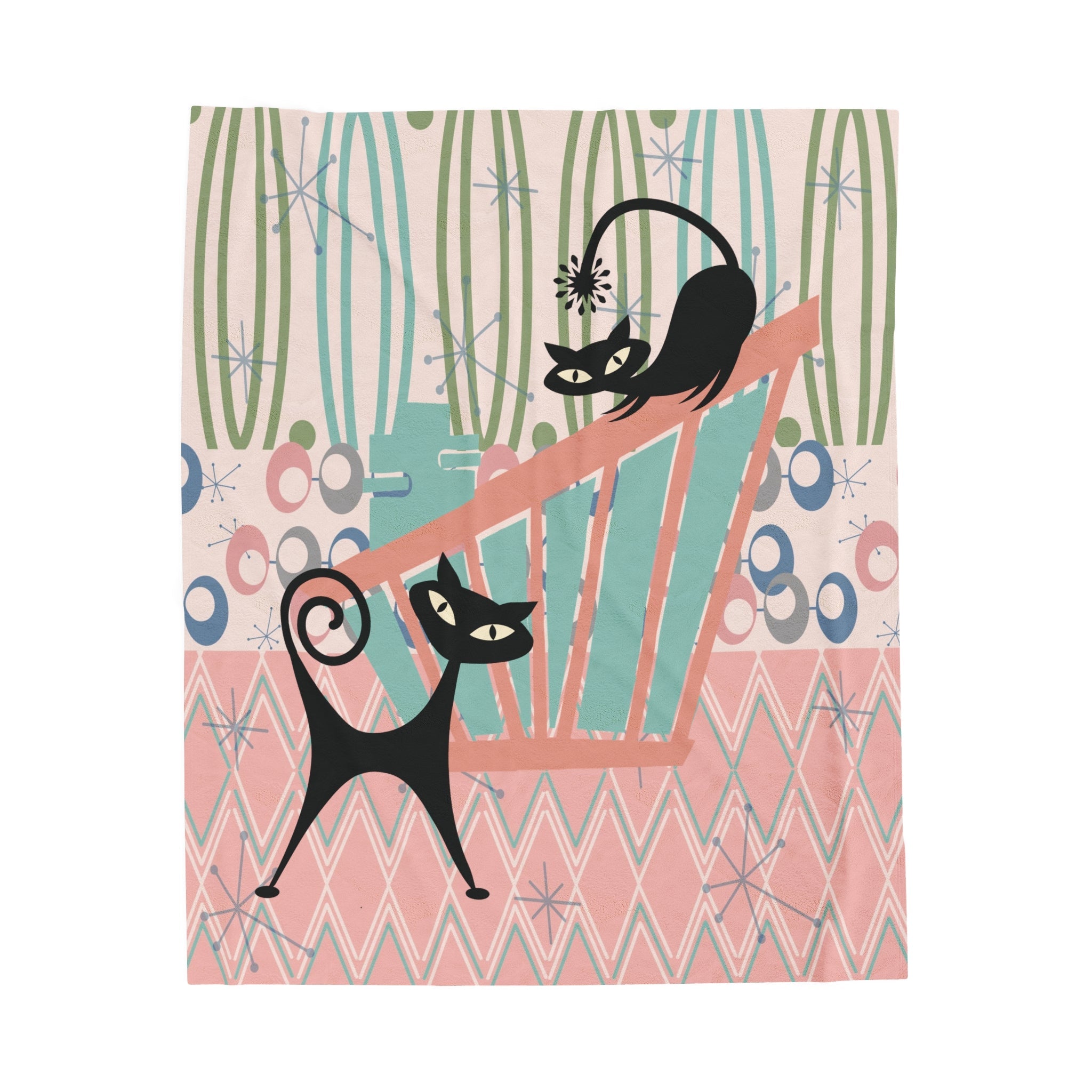 Kate McEnroe New York Atomic Cat Blanket, Mid Century Modern Pink Teal Throw, Retro Cat Lovers Cozy AccentBlankets91234202468819734261