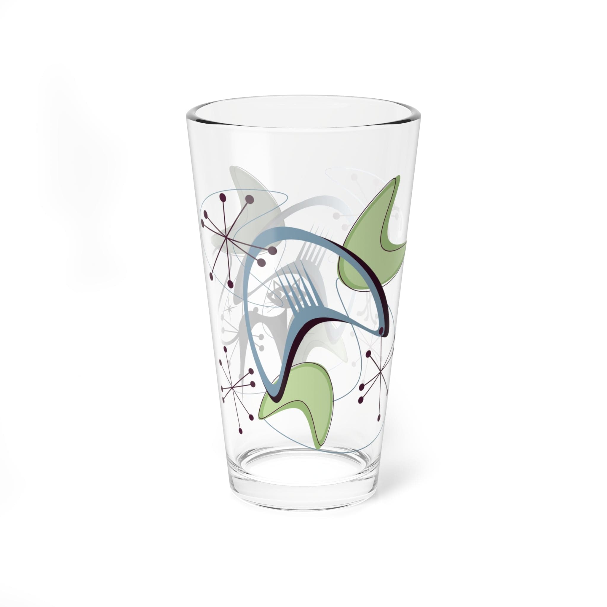 Printify Atomic Cat Boomerang Starburst Cocktail Glass, Mid Century Modern Pint, Retro Barware, MCM Drinking Glass Mug 16oz 25588061832193812251