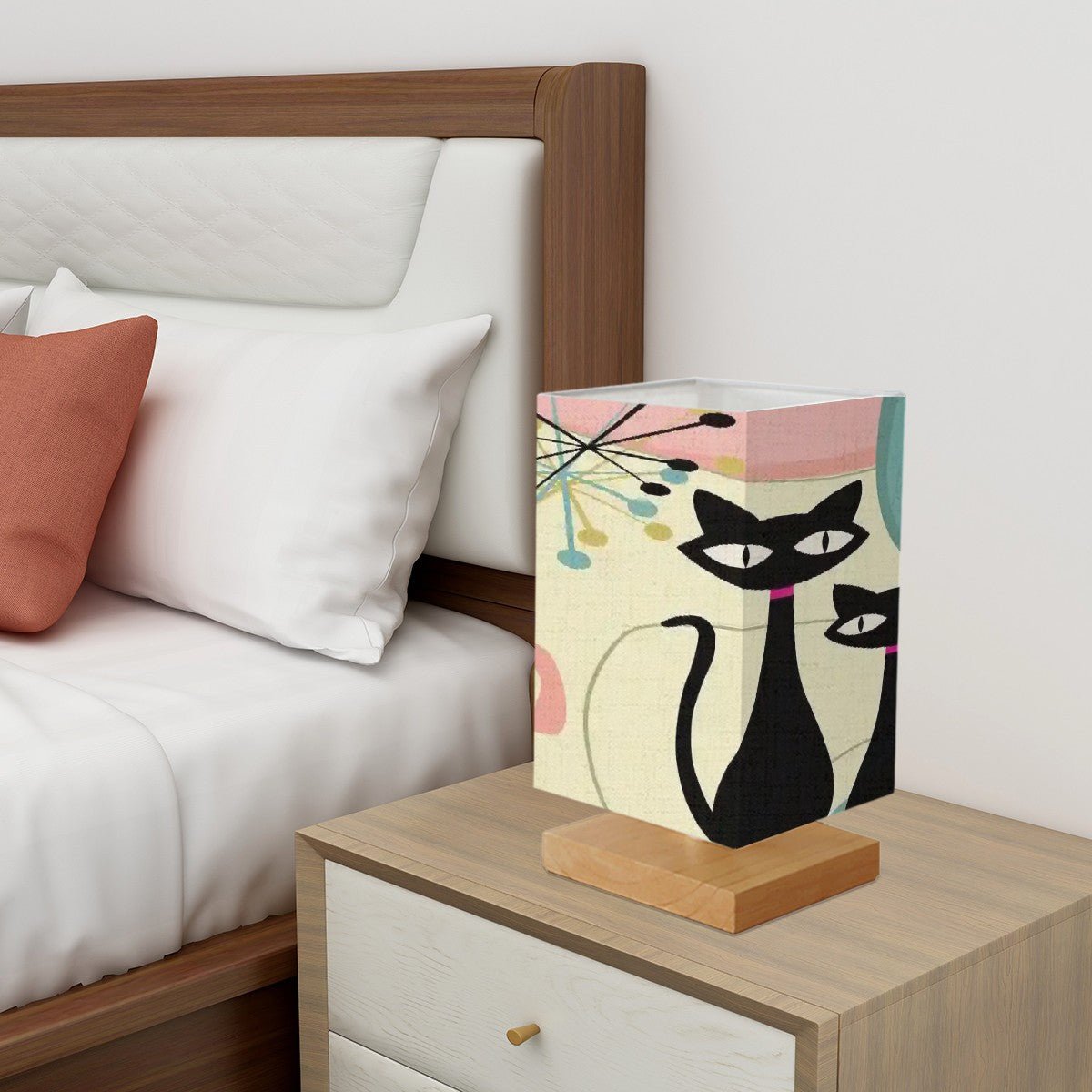 Kate McEnroe New York Atomic Cat Boomerang Table Lamp, Mid Century Modern Starburst Kitsch Wood Base LightTable LampsCpXMoV7YT5