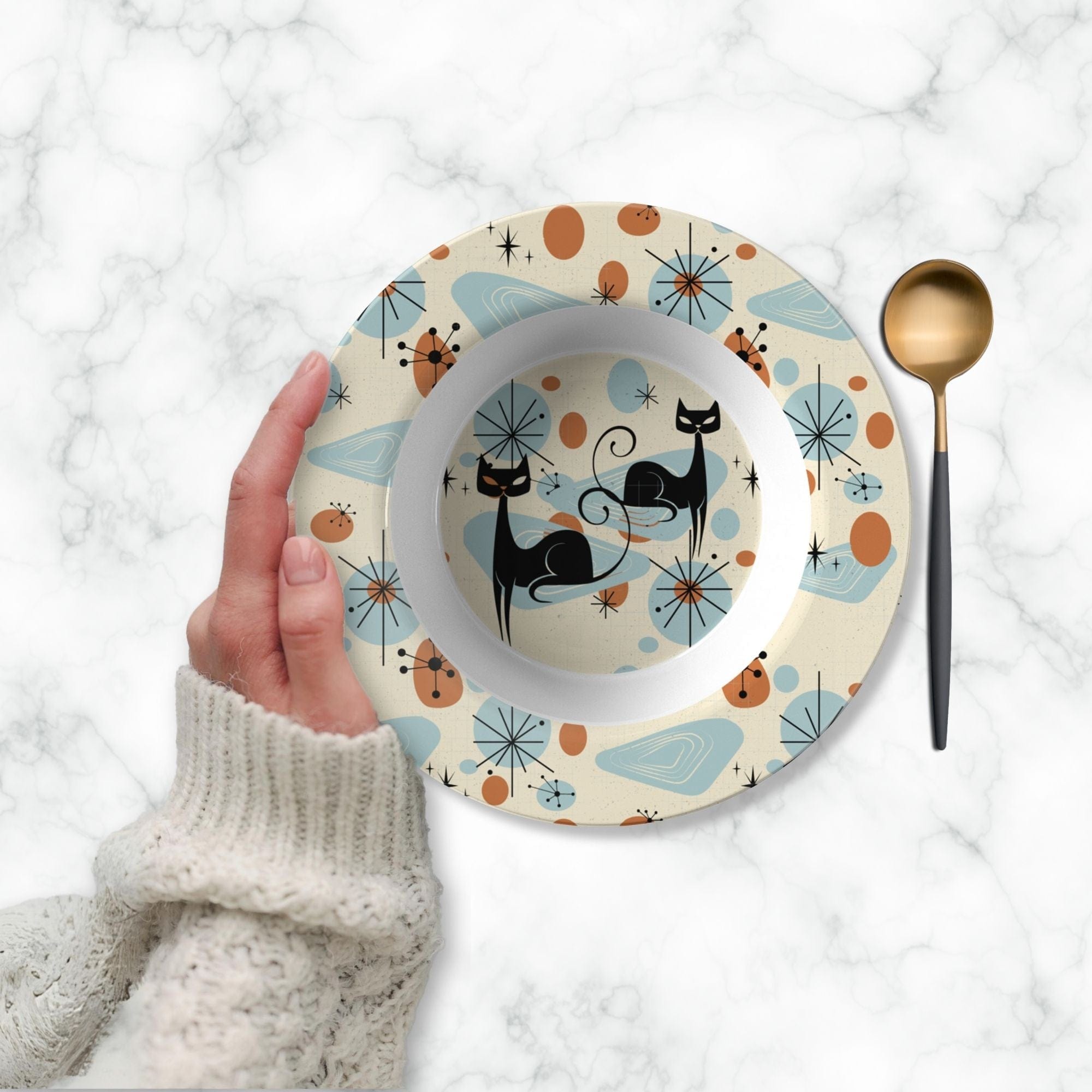 Kate McEnroe New York Atomic Cat Bowl, Mid Century Modern Cereal Bowl, Retro MCM Kitchenware, Vintage Style DishBowlsB22 - COM - CAT - 2