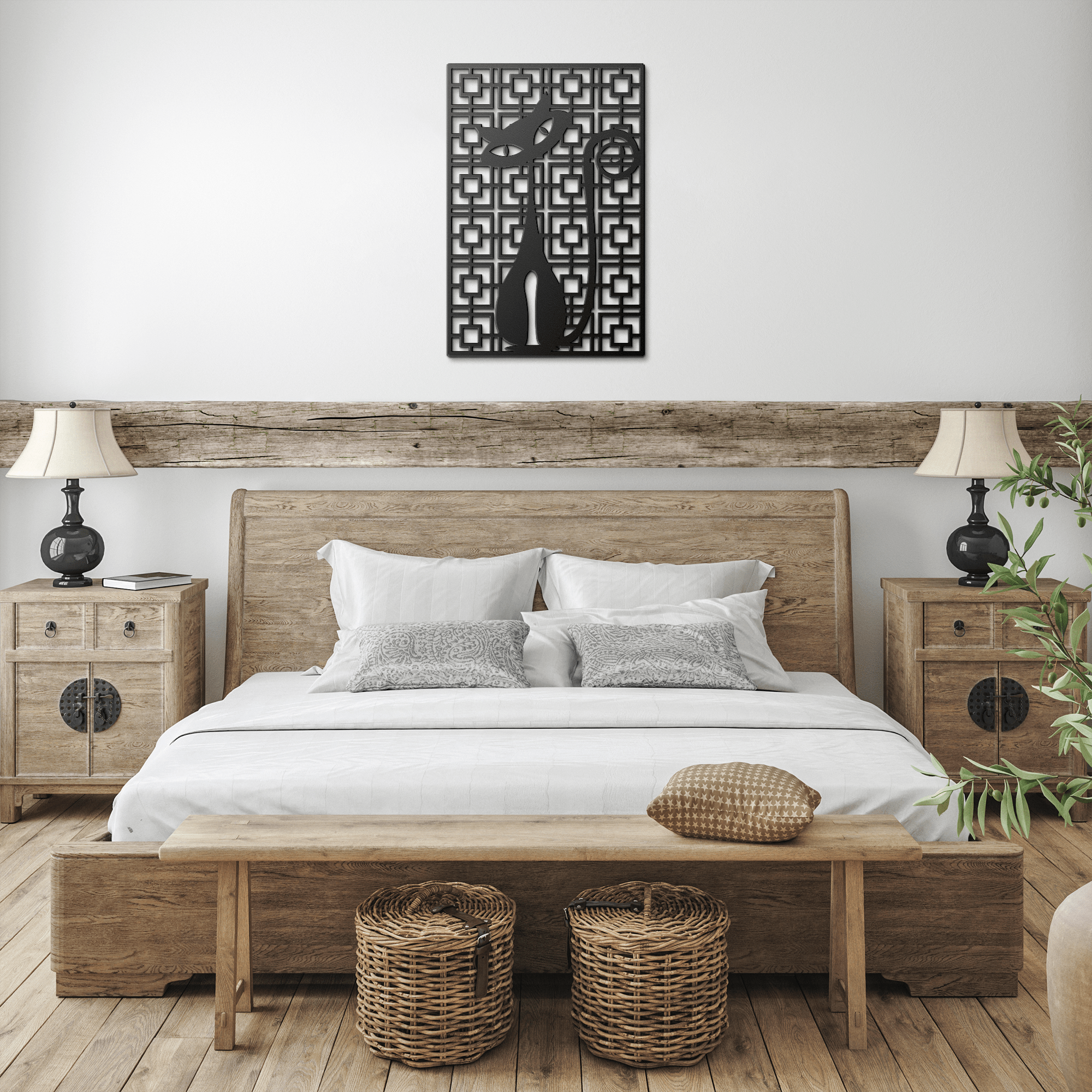 Kate McEnroe New York Atomic Cat Breeze Block Metal Wall Art, Kitsch Mid Century Modern DecorMetal Wall ArtMTS12BLACK