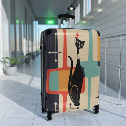 Kate McEnroe New York Atomic Cat Cabin Suitcase, Mid Century Modern Teal Blue, Mustard Yellow, Cream MCM Starburst Carry - On Roller Travel Luggage SetSuitcases22410941575897886336