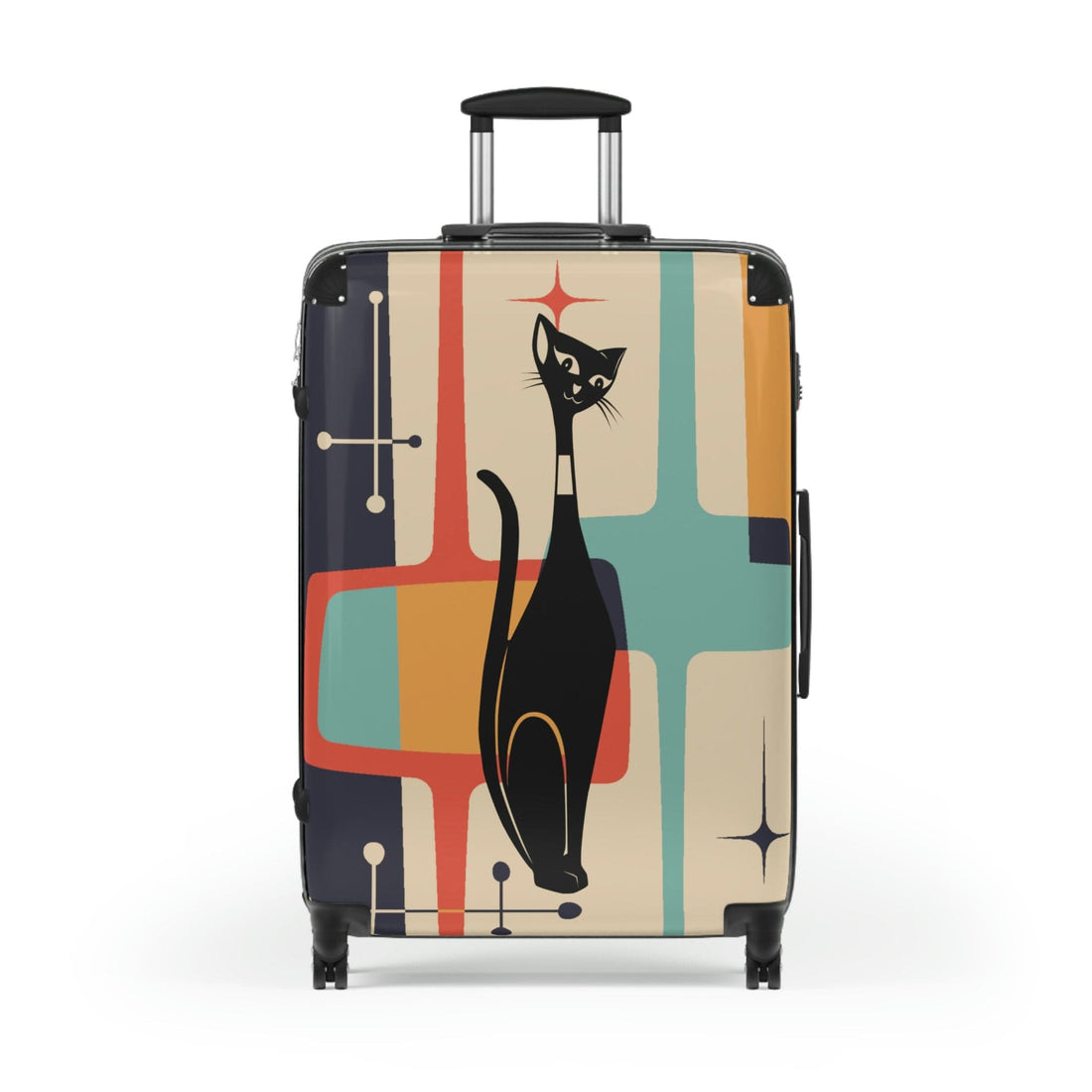 Kate McEnroe New York Atomic Cat Cabin Suitcase, Mid Century Modern Teal Blue, Mustard Yellow, Cream MCM Starburst Carry - On Roller Travel Luggage SetSuitcases22410941575897886336