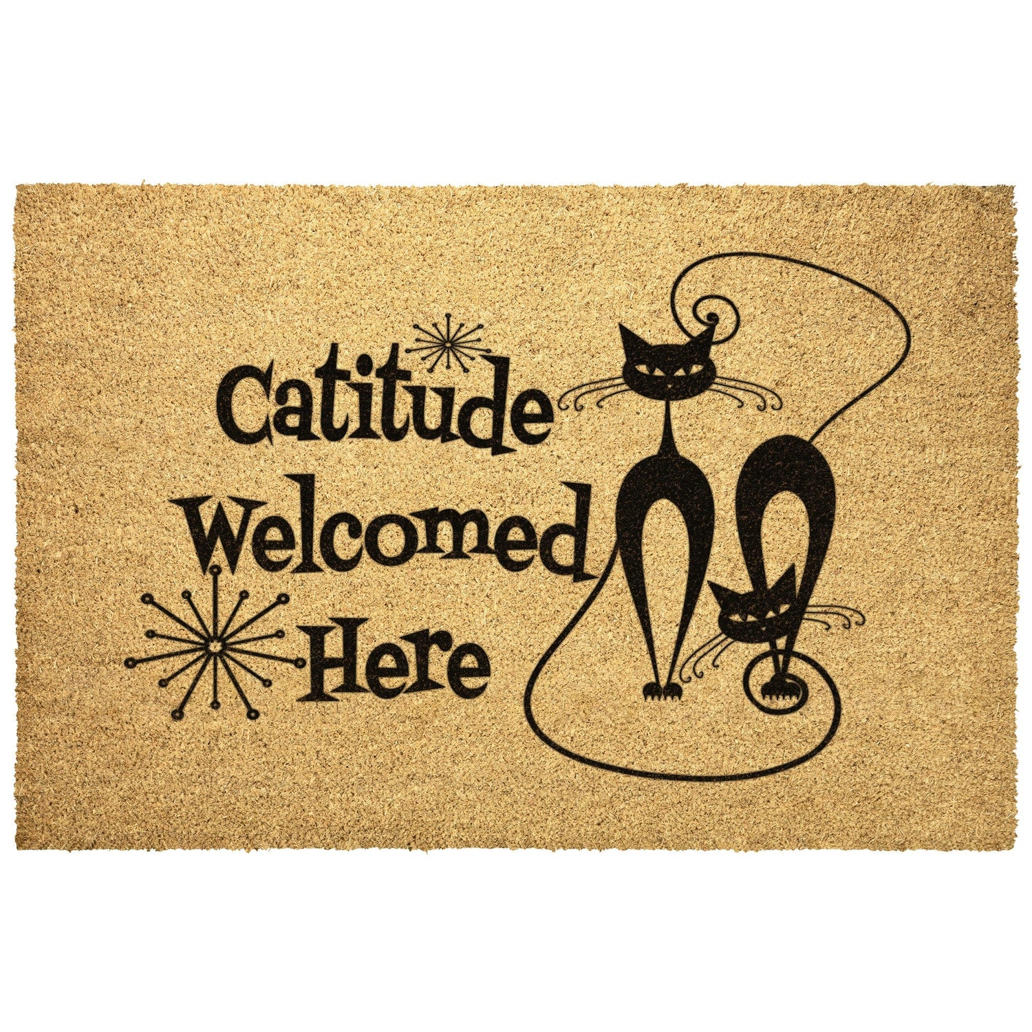 Kate McEnroe New York Atomic Cat &quot;Catitude Welcome Here&quot; Doormat, Midcentury Modern Kitty, Retro Funny Entrance Mat - KM13629723 Door Mats
