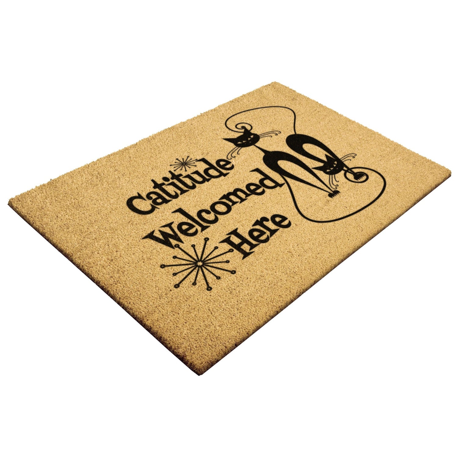 Kate McEnroe New York Atomic Cat &quot;Catitude Welcome Here&quot; Doormat, Midcentury Modern Kitty, Retro Funny Entrance Mat - KM13629723Door Mats36x24outdoor