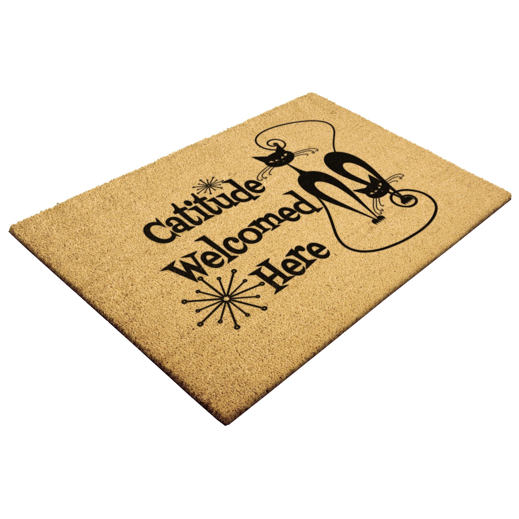 Kate McEnroe New York Atomic Cat "Catitude Welcome Here" Doormat, Midcentury Modern Kitty, Retro Funny Entrance Mat - KM13629723Door Mats36x24outdoor